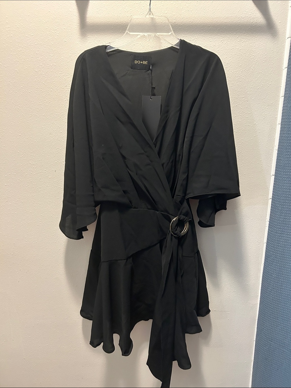 DO+BE Black Wrap-Style Mini Dress with Ring Detail